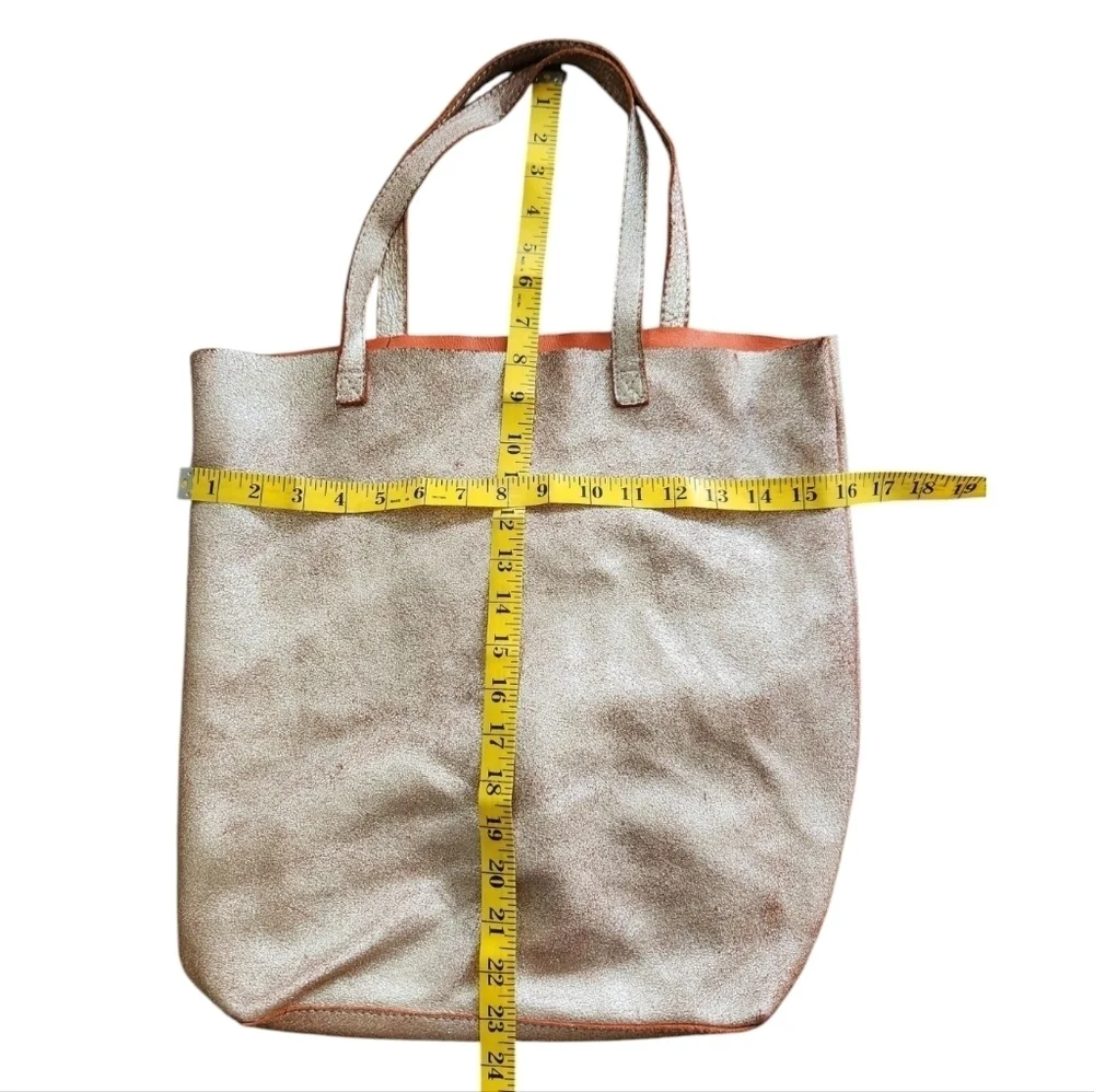 Monserat DeLucca Reversibal Leather Canva Tote Metallic Orange